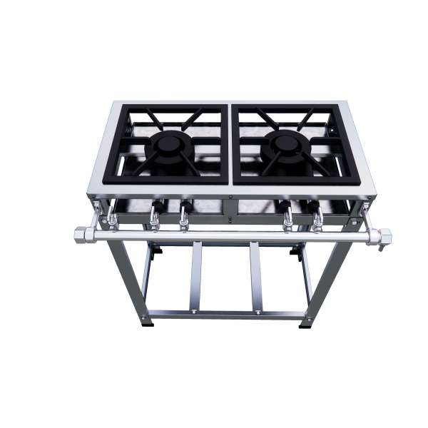Fogão Industrial Inox 2 Bocas Baixa Pressão Queimador Duplo