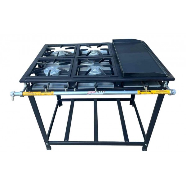 Fogão Industrial alta pressão 4 bocas chapa caulim Ferro Fundido
