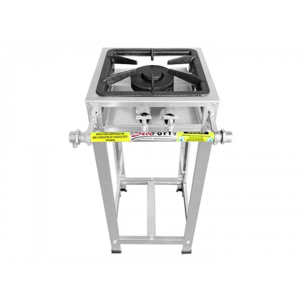 Fogão Industrial Inox 1 Boca Baixa pressão Queimador duplo Ferro Fundido