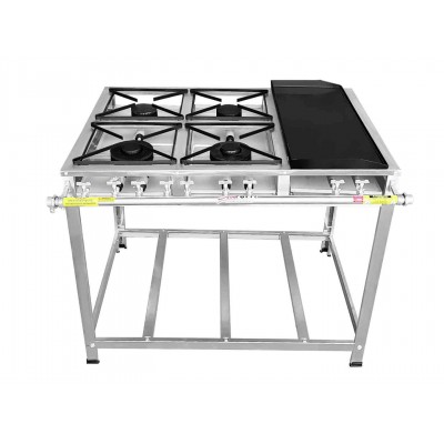 Fogão Industrial Inox 4 Bocas chapa Baixa Pressão