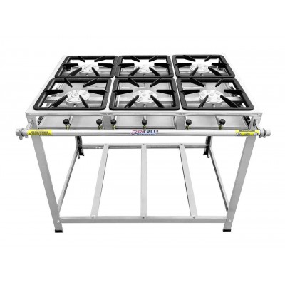 Fogão Industrial Inox 6 Bocas Caulim Ferro Fundido