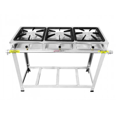 Fogão Industrial Inox 3 Bocas Caulim Iron
