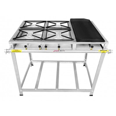 Fogão Industrial Inox 4 Bocas chapa Caulim