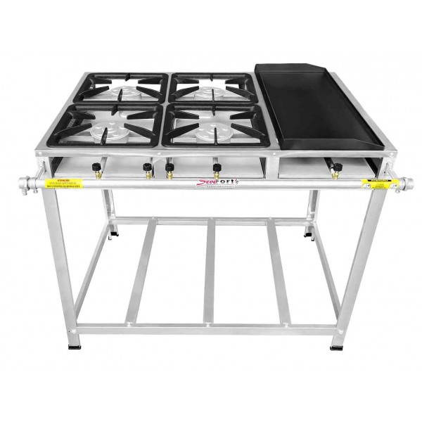Fogão Industrial Inox 4 Bocas chapa Caulim Ferro Fundido