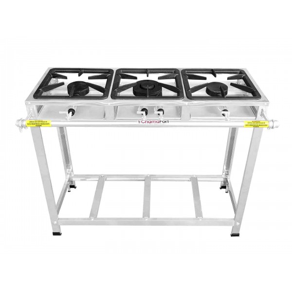 Fogão Industrial Inox 3 Bocas Baixa Pressão queimador duplo iron 