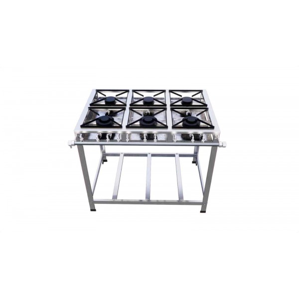 Fogão Industrial Inox 6 Bocas Baixa Pressão Queimador Duplo