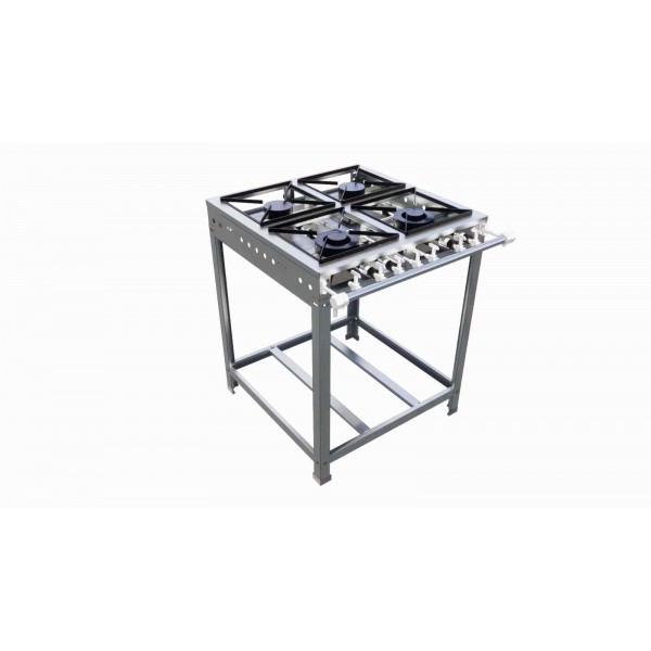Fogão Industrial Inox 4 Bocas Baixa Pressão queimador duplo